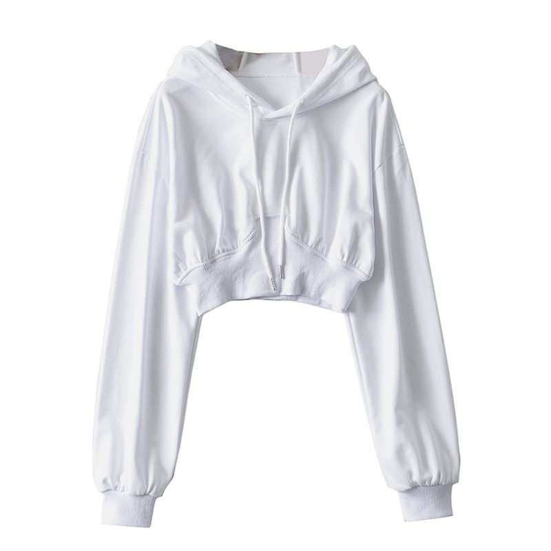 Fashion Women Spring Loose Long Sleeve High Waist Solid Color Crop Sweatshirt Custom