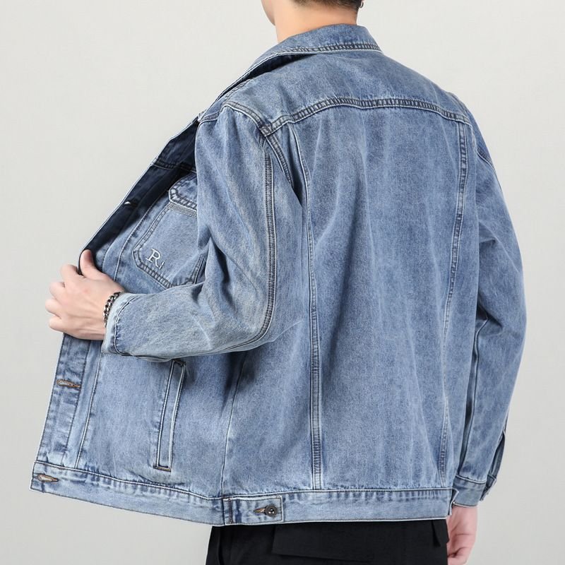 Men Fashion Casual Plus Size Long Sleeve Lapel Denim Jacket