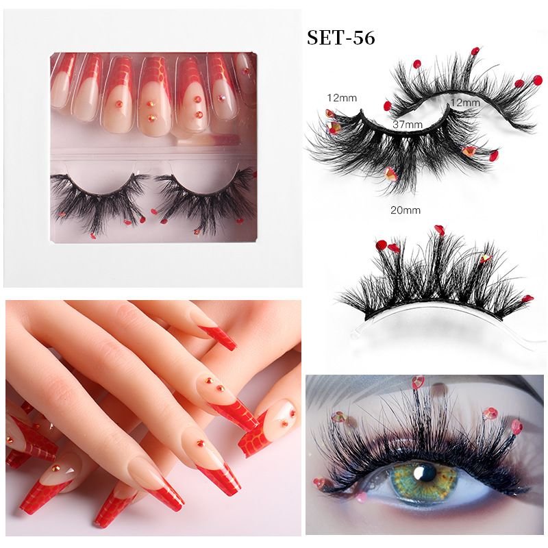 Fashion Rhinestone Mink False Eyelashes And False Nails Set