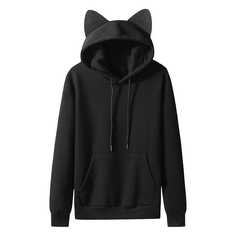 Women Casual Solid Color Fleece-Lined Cat Ear Design Custom Hoodie