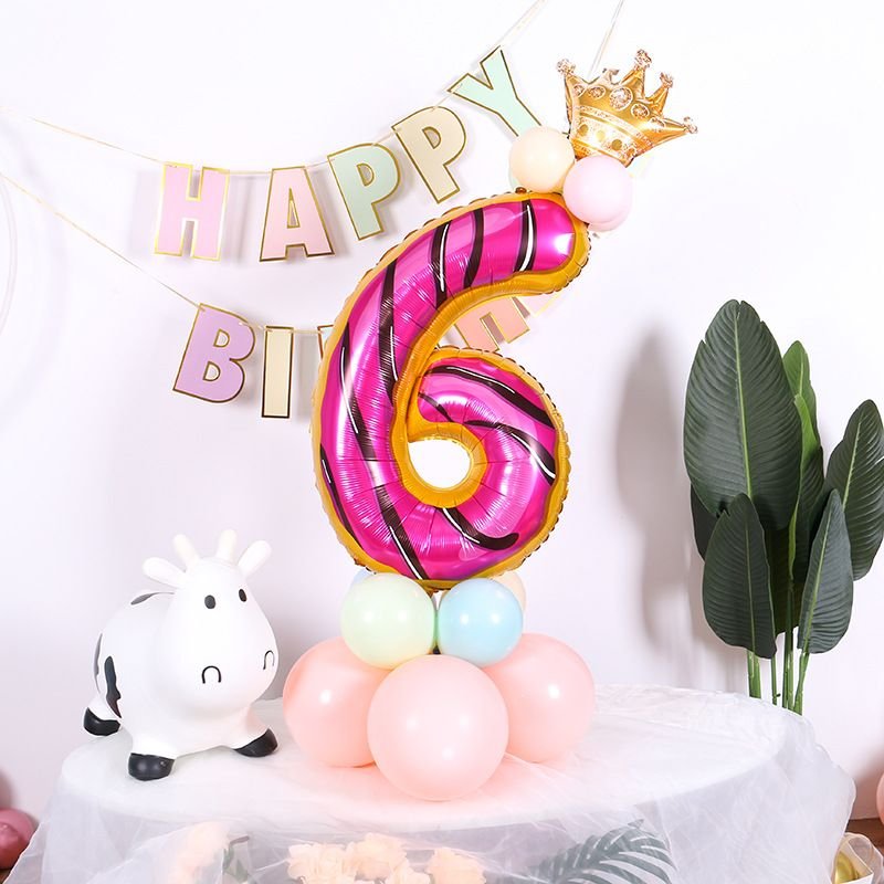 32 Inch Candy Donut Digital Balloon Baby Birthday Decoration Aluminum Film Balloon