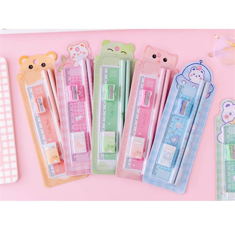 Cartoon Ruler Eraser Sharpener And Pencil Set