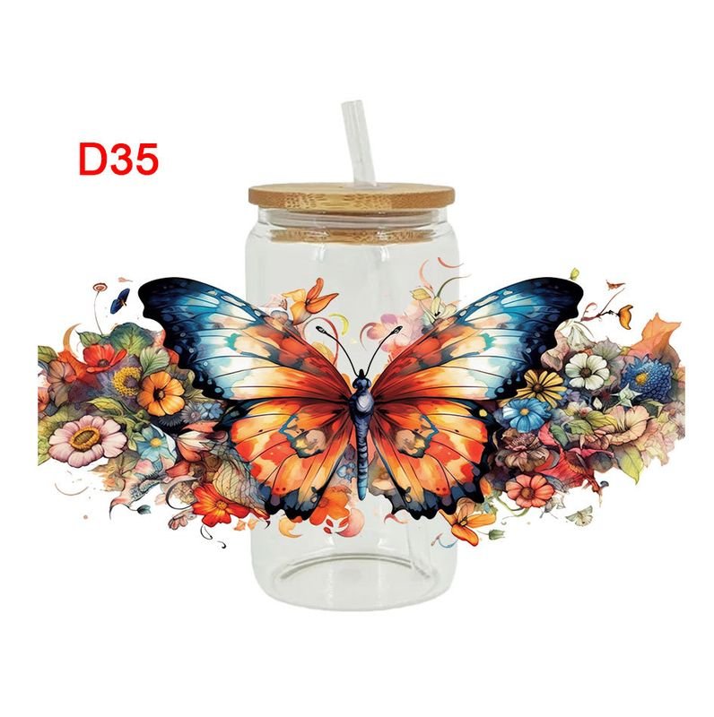 Cartoon Colorful Butterfly UV Heat Transfer Glass Stickers