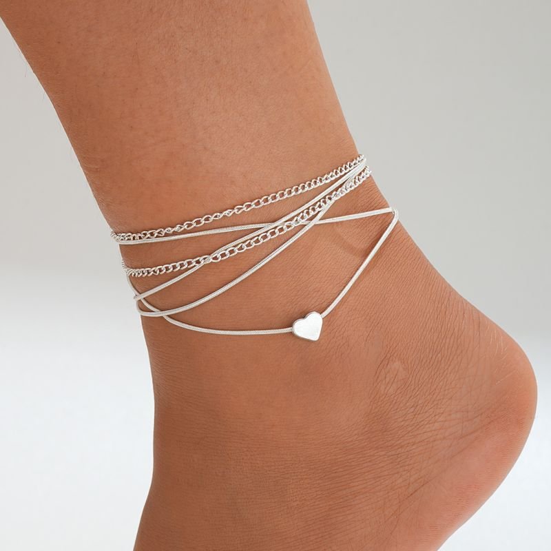 Women Fashion Simple Multi-Layer Bohemian Heart-Shaped Anklet