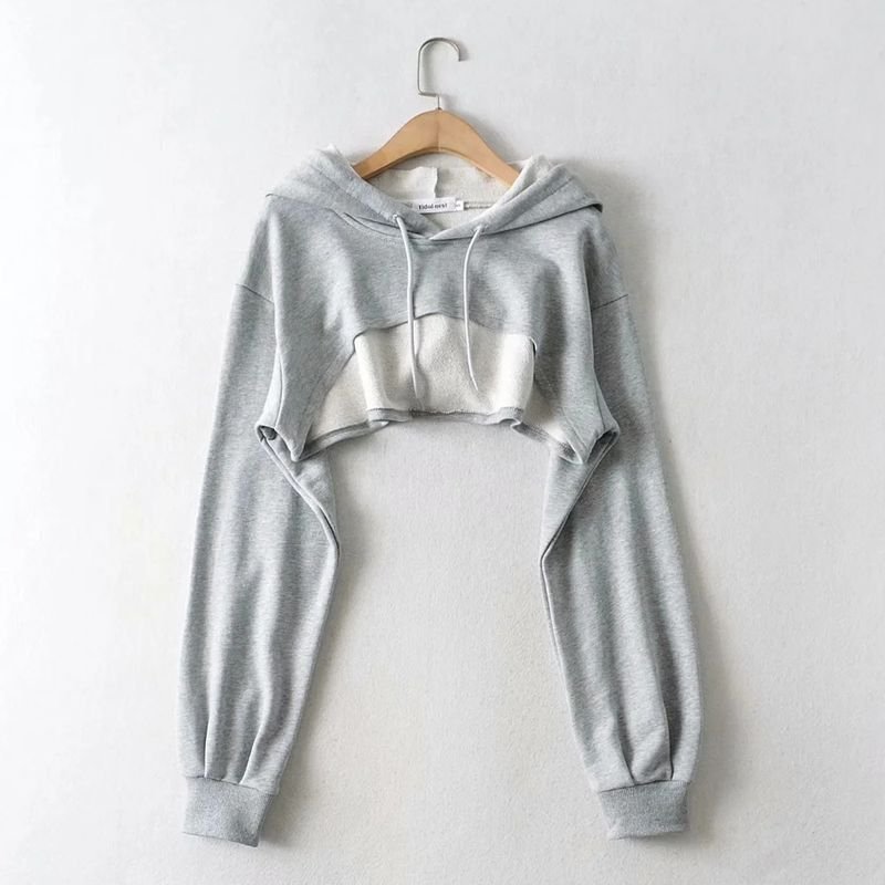 Women Autumn Loose Long-Sleeved Sports Crop Hoodie Custom