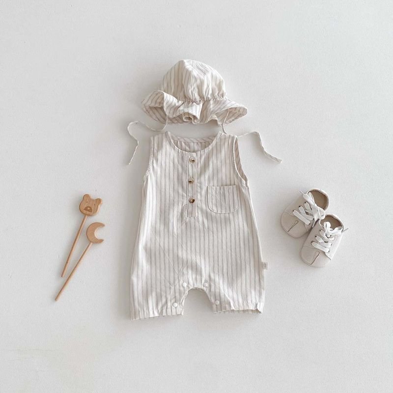 Kids Baby Boys Casual Cute Stripe Print Sleeveless Romper