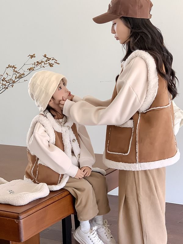 Autumn And Winter Children Fashion Warm Thickened Parin-Child Lambskin Vest Jacket