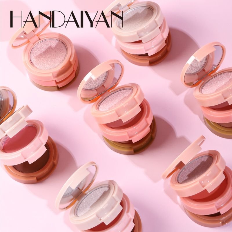 Handaiyan Women Simple Long-Lasting Natural High-Gloss Blush Eye Shadow Brightening Fit Plate Three-In-One Makeup