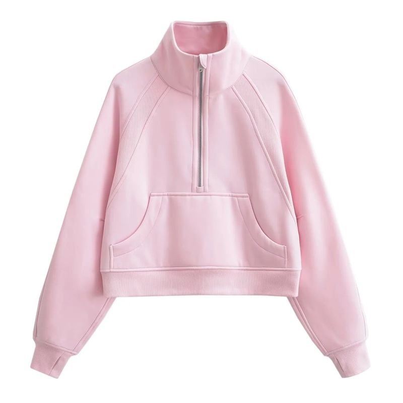 Casual Yoga Sports Loose Half Zipper Pullover Fleece-Lined Women Stand Collar Sweatshir Custom