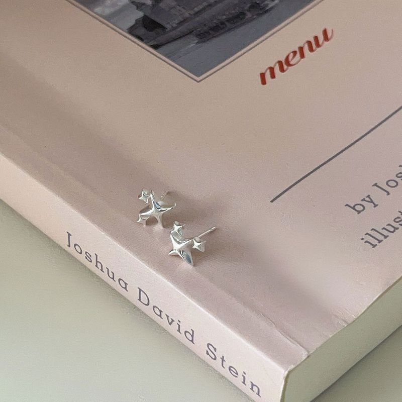 Women Fashion Simple Sterling Silver Star Stud Earrings