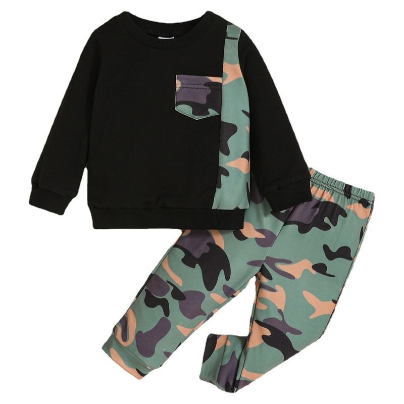 Kids Baby Boys Fashion Casual Camouflage Print Long Sleeved Sweatshirts Pants Sets