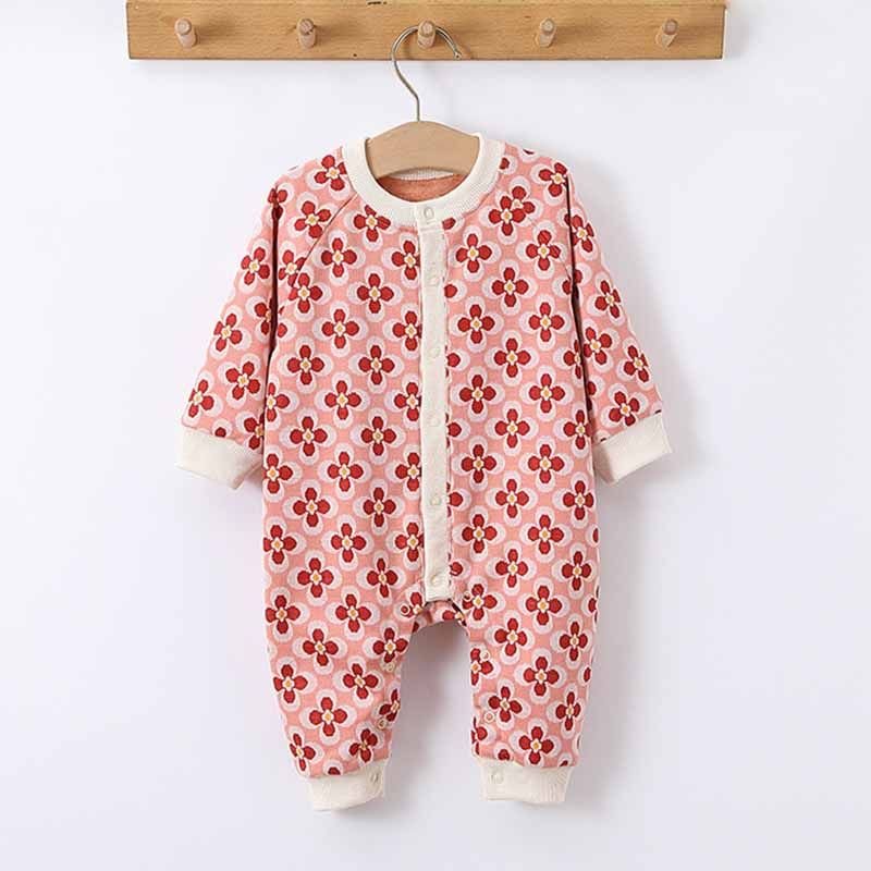 Kids Baby Boys Girls Casual Cute Flower Print Long Sleeve Romper