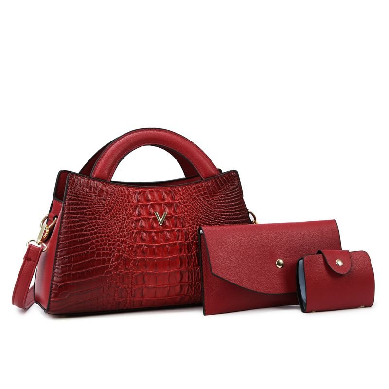 Women Fashion Crocodile Pattern Large Capacity Handle Bag Wallet Three In One Set