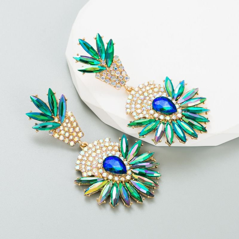 Bohemian National Style Exaggerated Alloy Rhinestone Earrings