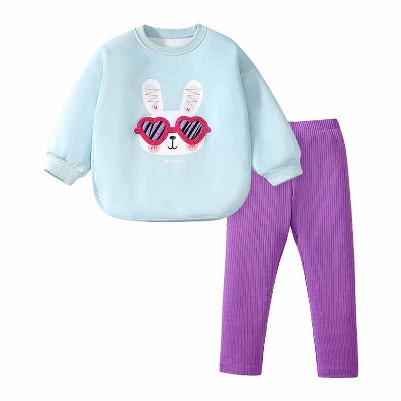 Kids Toddler Girls Spring Autumn Casual Cute Cartoon Fleece Long Sleeve Sweatshirts Pants Sets