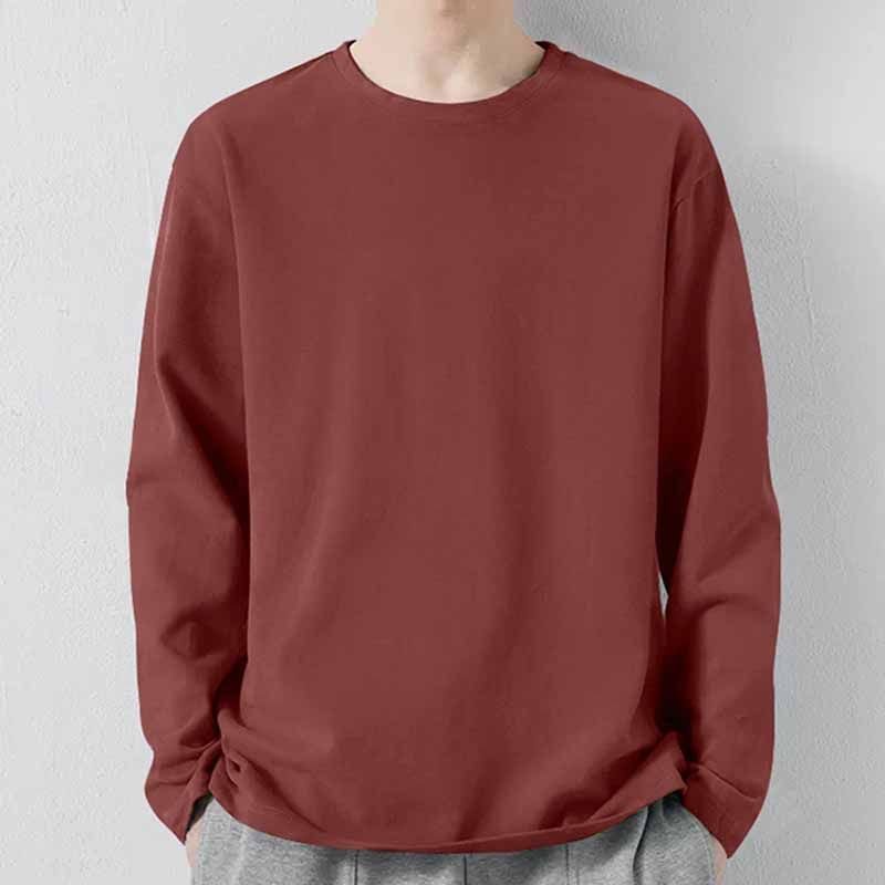 Men Fashion Casual Basic Solid Color Plus Size Long Sleeve Round Neck T-Shirt