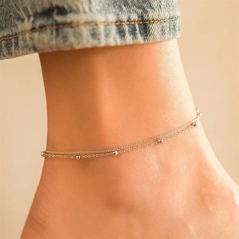 Women Fashion Bohemian Double Alloy Fishbone Anklet