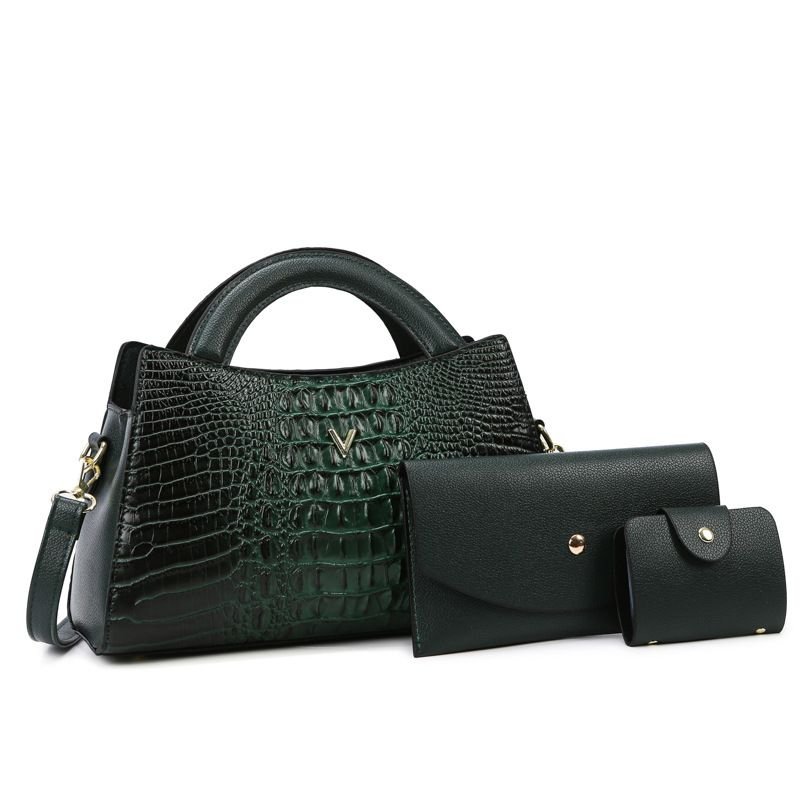 Women Fashion Crocodile Pattern Large Capacity Handle Bag Wallet Three In One Set