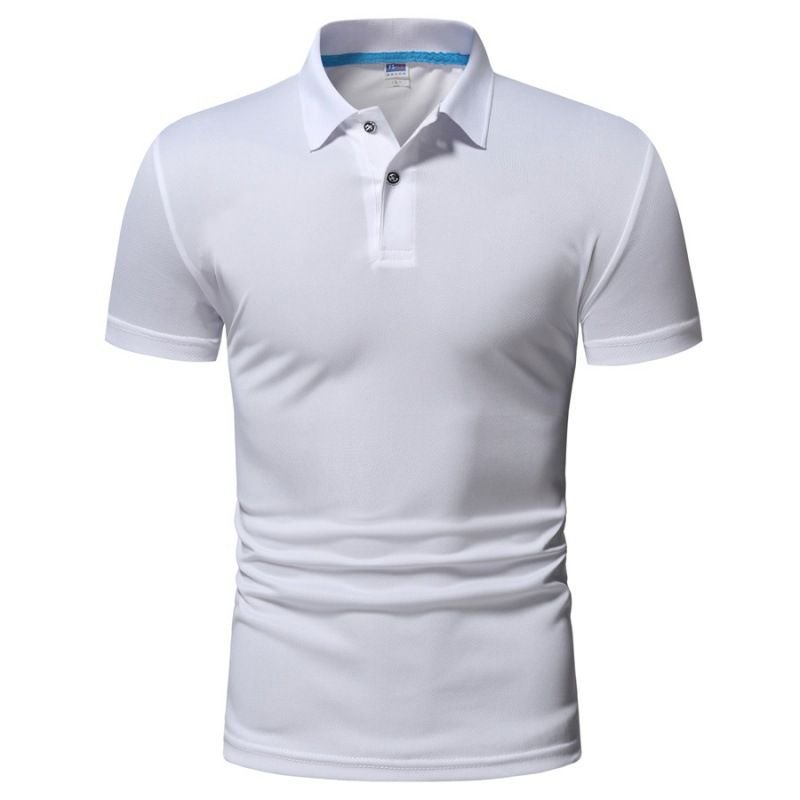 Men Casual Solid Color Lapel Short Sleeve Polo Shirt