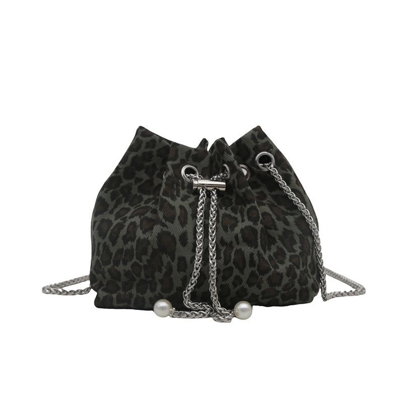 Women Fashion Leopard Printed Chain Bucket Bag