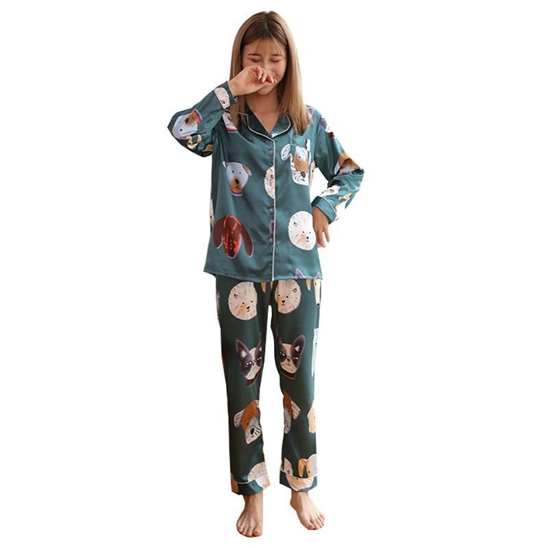 Summer Ice Silk Pajamasfashion Cute Animal Cartoon Printed Couple Homewear Loungewear Sleepwear