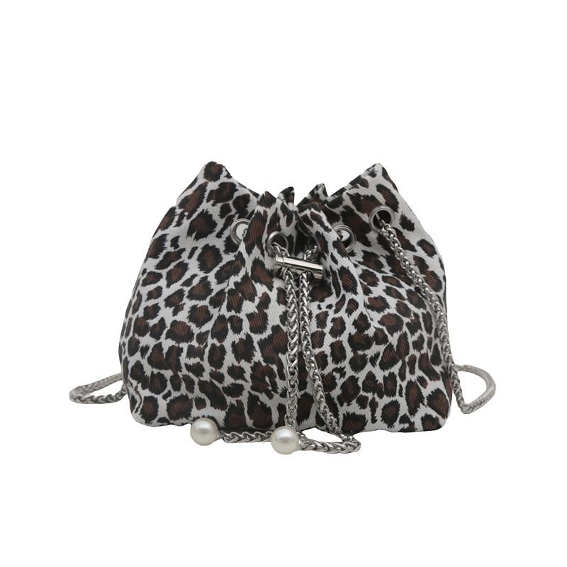 Women Fashion Leopard Printed Chain Bucket Bag