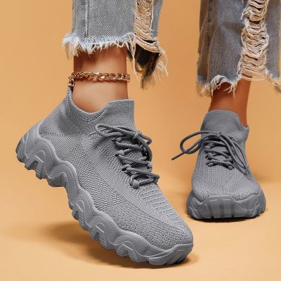 Women Casual Plus Size Flying Woven Breathable Lace-Up Sneaker