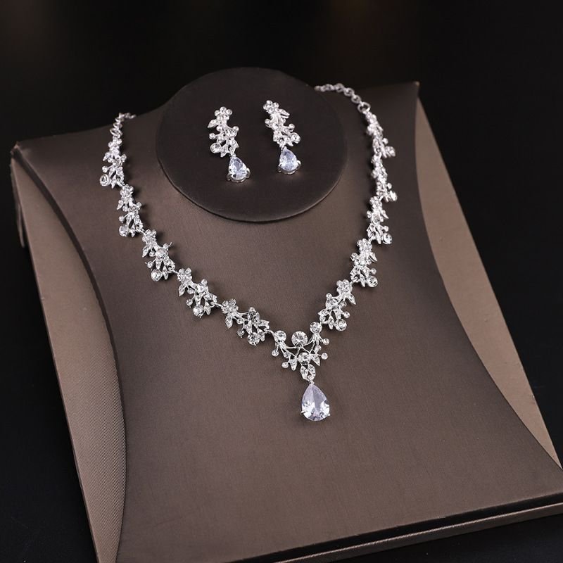 Bridal Fashion Zircon Earrings Necklace Wedding Jewelry Two-Piece Set