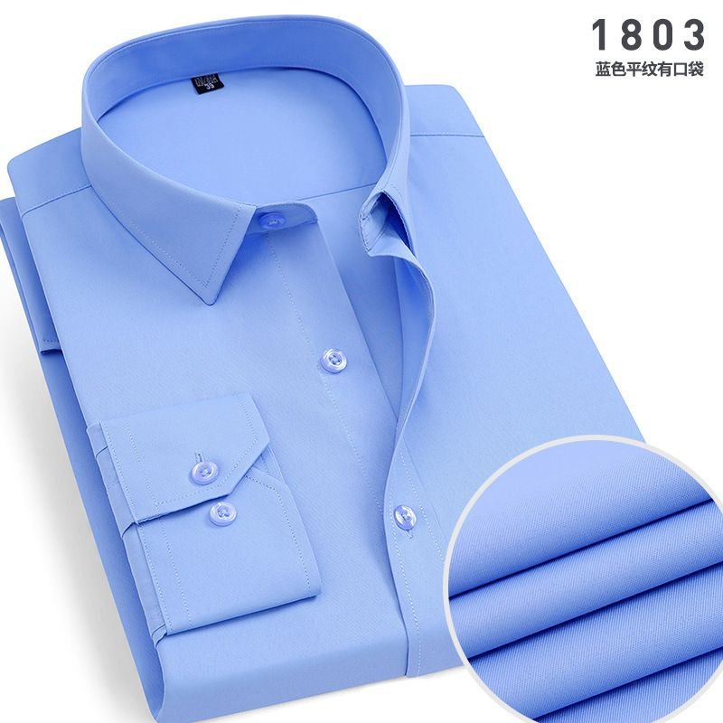 Men Fashion Casual Business Basic Solid Color Plus Size Long Sleeve Lapel Shirt