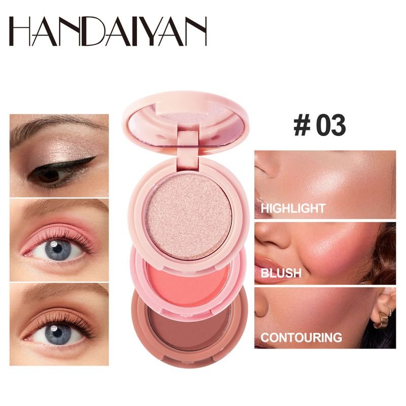 Handaiyan Women Simple Long-Lasting Natural High-Gloss Blush Eye Shadow Brightening Fit Plate Three-In-One Makeup