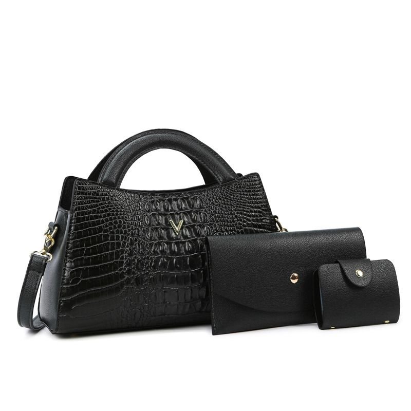 Women Fashion Crocodile Pattern Large Capacity Handle Bag Wallet Three In One Set