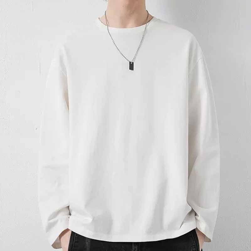 Men Fashion Casual Basic Solid Color Plus Size Long Sleeve Round Neck T-Shirt