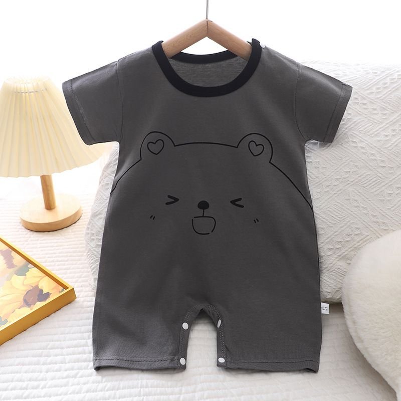 Kids Baby Boys Girls Casual Cute Cartoon Print Short Sleeve Romper