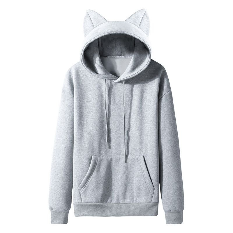 Women Casual Solid Color Fleece-Lined Cat Ear Design Custom Hoodie