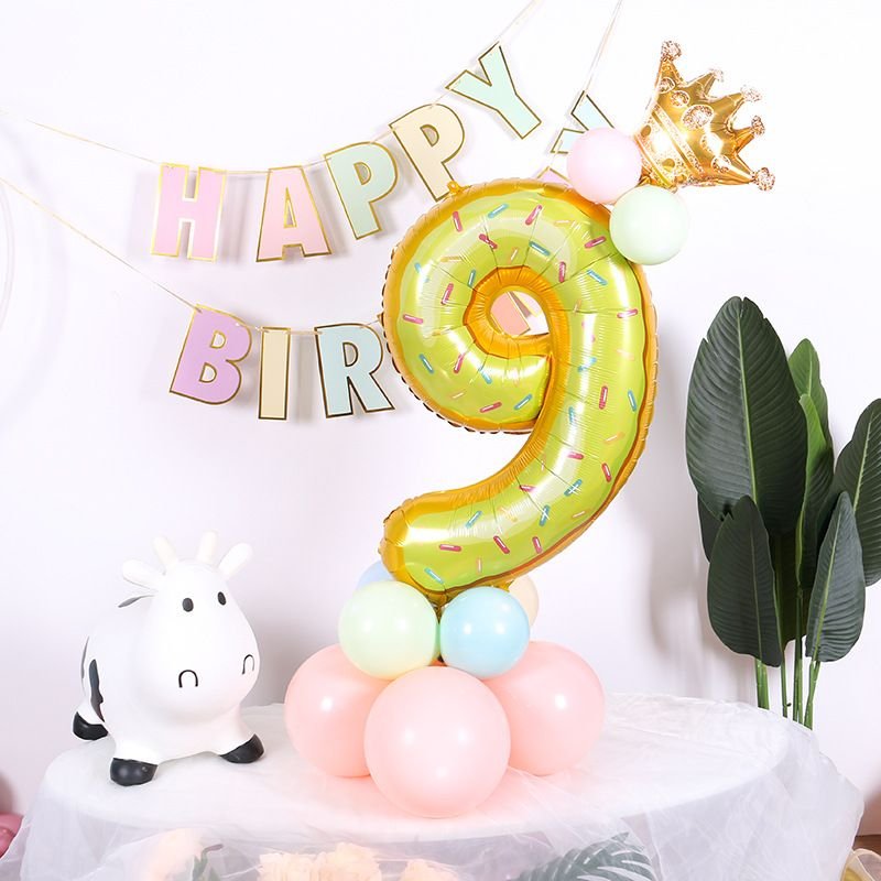 32 Inch Candy Donut Digital Balloon Baby Birthday Decoration Aluminum Film Balloon