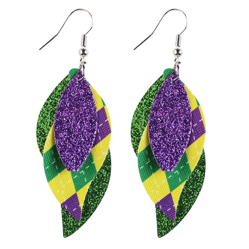 Mardi Gras Multi-Layer Carnival Leather Earrings