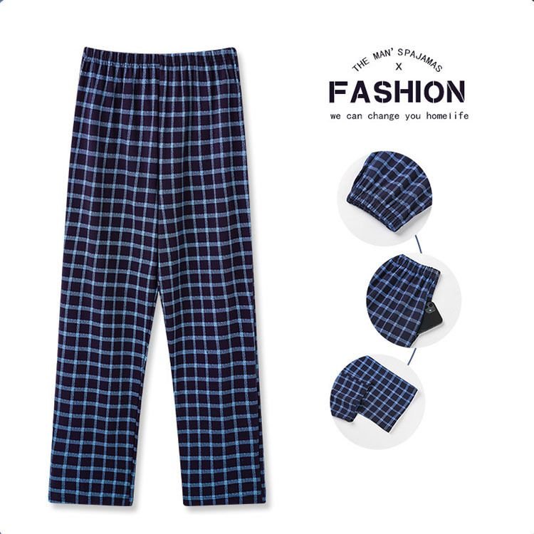 Casual Men Pure Cotton Plaid Loungewear Pajama Pants