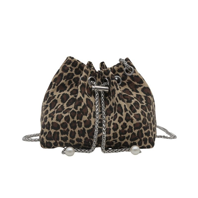 Women Fashion Leopard Printed Chain Bucket Bag