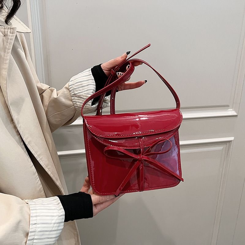 Women Fashion Solid Color Bright Leather Square Shoulder Bag