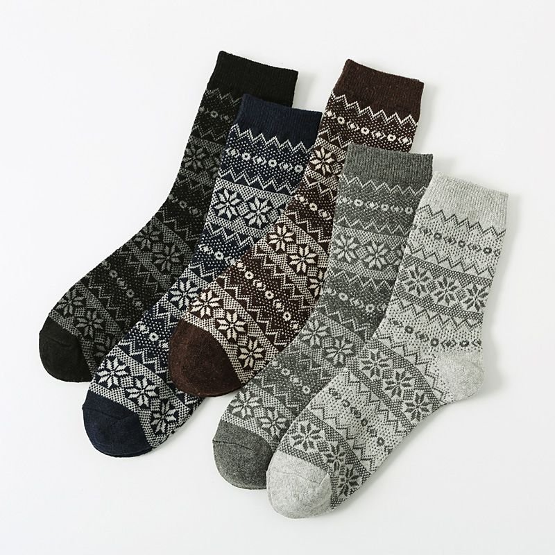 Autumn Winter Men Retro Ethnic Style Diamond Corrugated Thick Warm Socks