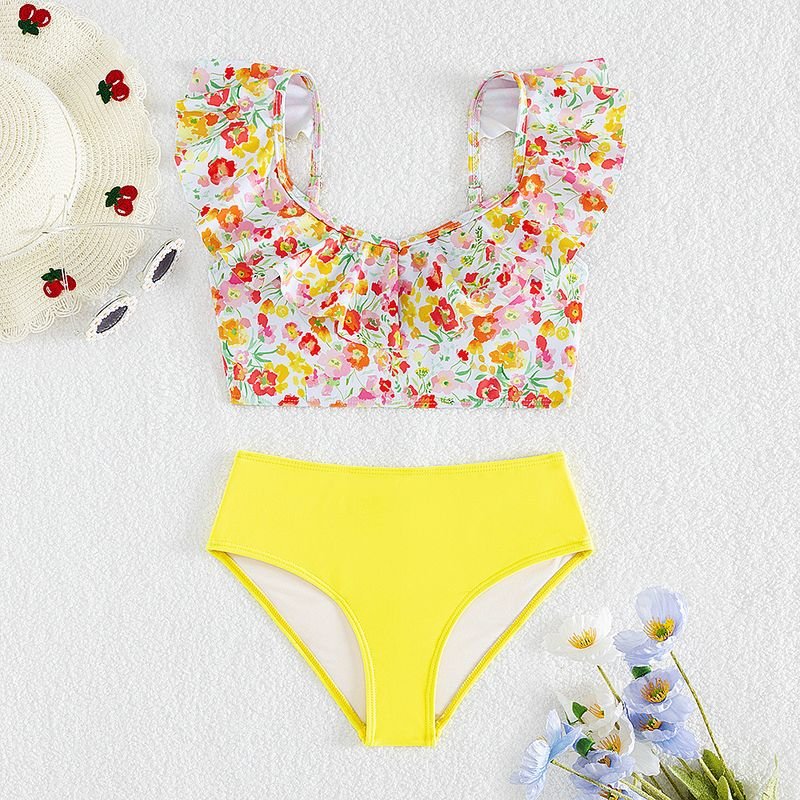 Kids Girls Fashion Casual Cute Tiny Flower Print Tankinis Swimwear