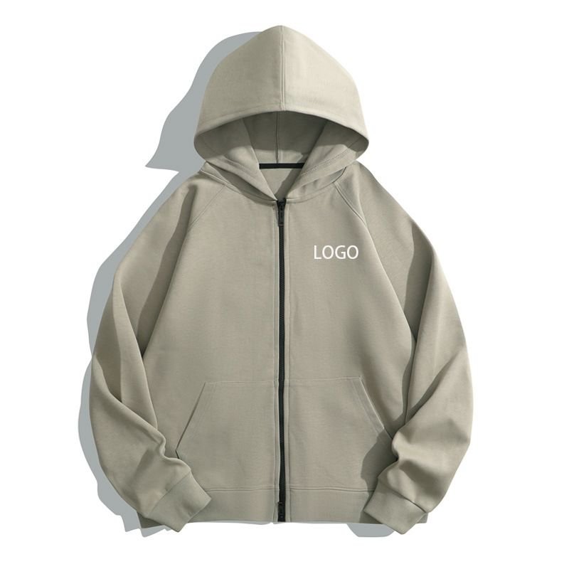 Custom Logo 400g Heavy Unisex Casual Solid Color Zipper Hoodie