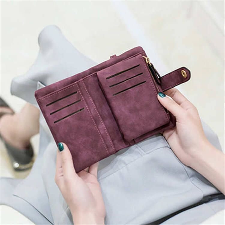 Women Fashion Solid Color Tirfold Muti-card Holder Wallet