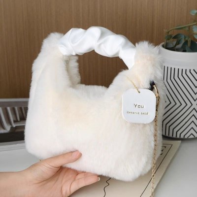 Autumn Winter Women Fashion Solid Color Plush Chain Handle Shoulder Bag