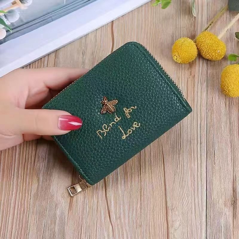 Women Fashion Simple Bee Letter Decorative Multi-Card Zipper Wallet