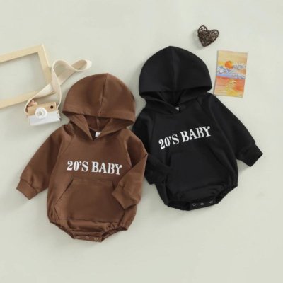 Kids Baby Boys Spring Autumn Casual Alphabet Print Long Sleeve Hooded Romper