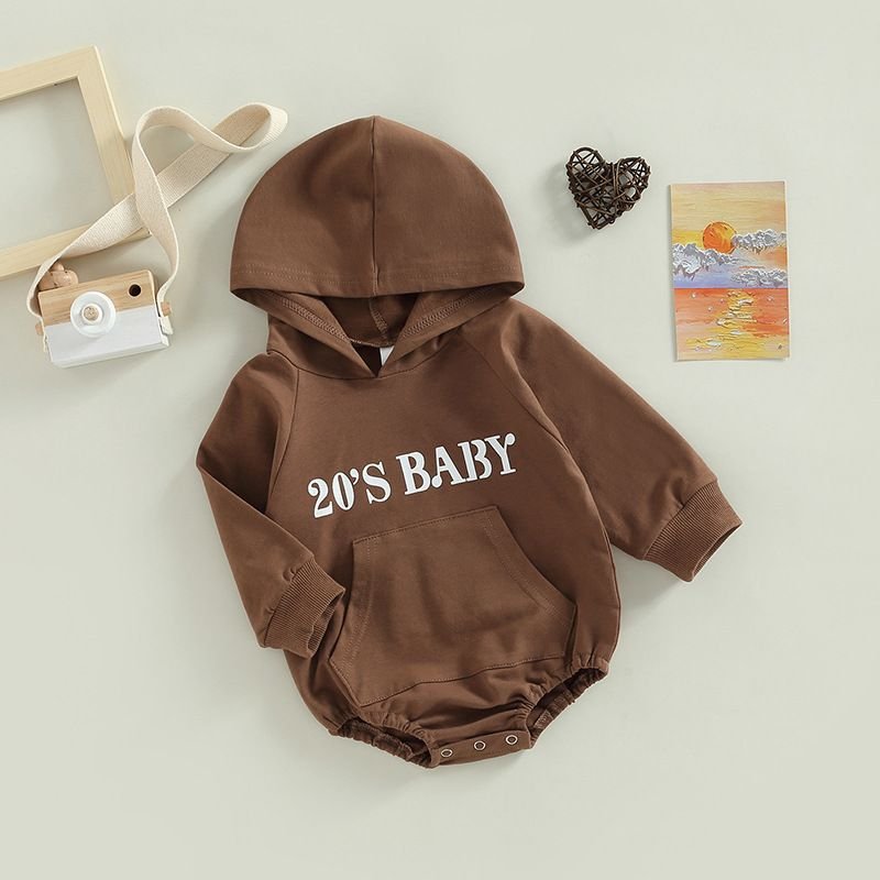 Kids Baby Boys Spring Autumn Casual Alphabet Print Long Sleeve Hooded Romper