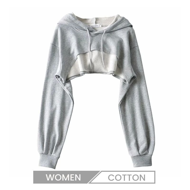 Women Autumn Loose Long-Sleeved Sports Crop Hoodie Custom