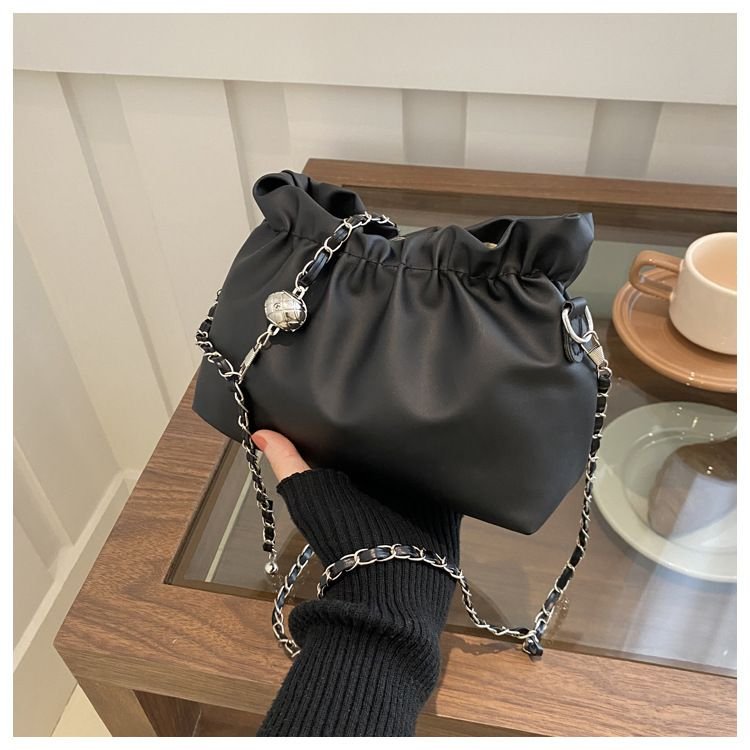 Women Fashion Solid Color Drawstring Bucket Shoulder Bag