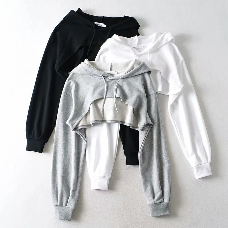 Women Autumn Loose Long-Sleeved Sports Crop Hoodie Custom